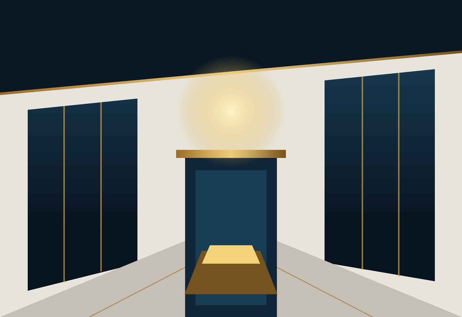 Stylised formal interior in navy, ivory and gold